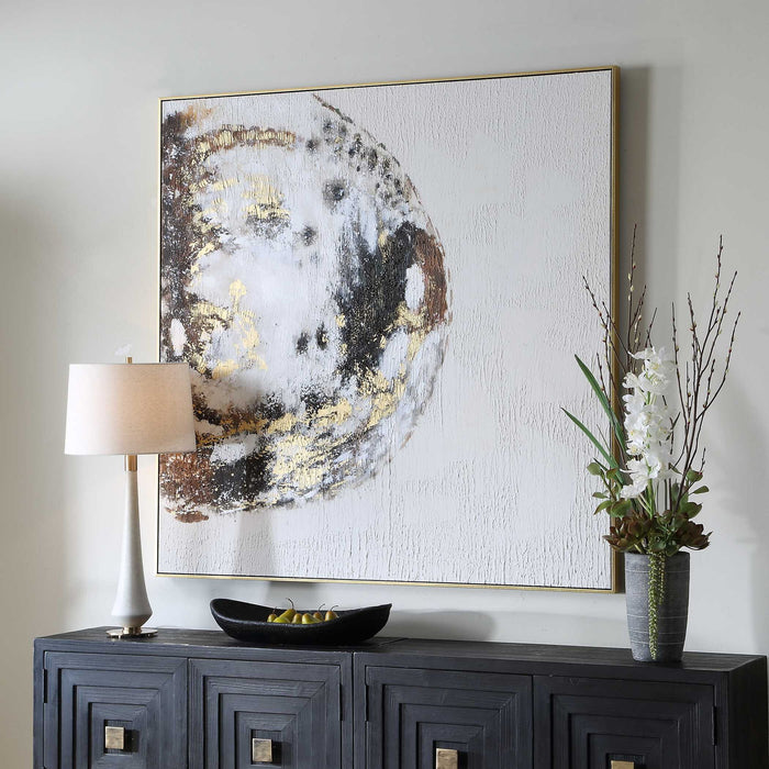 Moon Landing - Hand Painted Abstract Art - Black / Brown / Gold / Gray / White