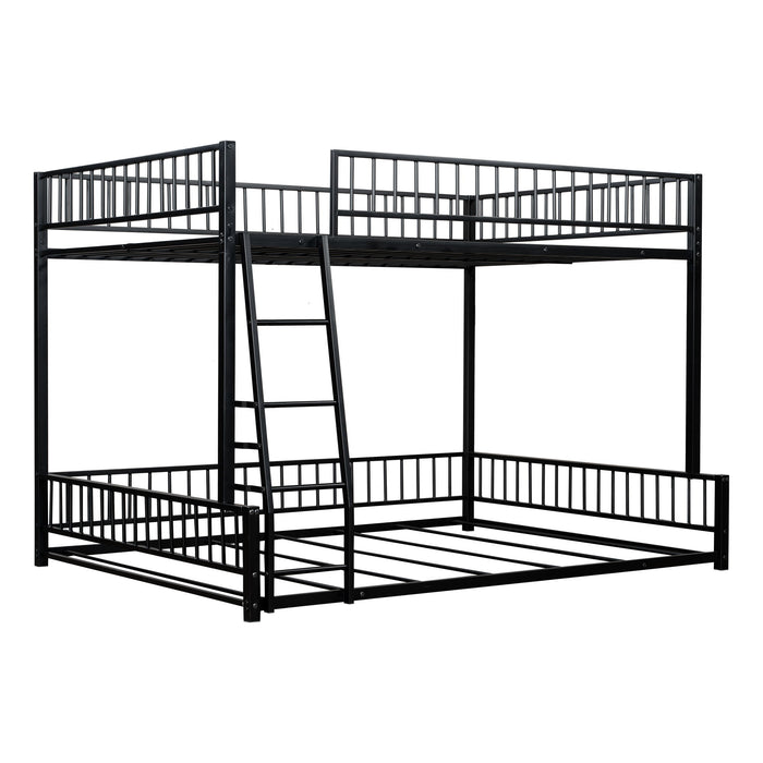 Bunk Bed Frame With Ladder And Safety Guardrails