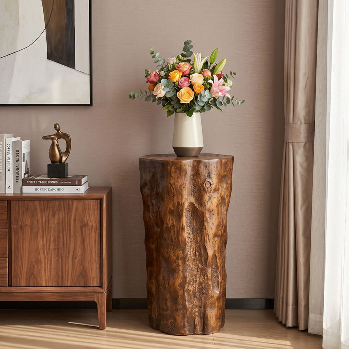 Tree Stump Side Table, Indoor / Outdoor Use - Antique Brown