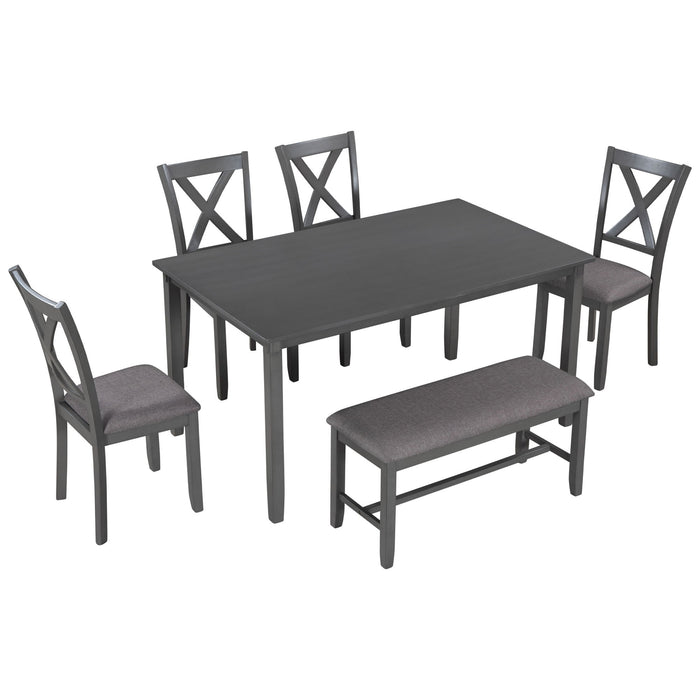 6 Piece Rectangular Dining Table Set With 4 Chairs And Bench