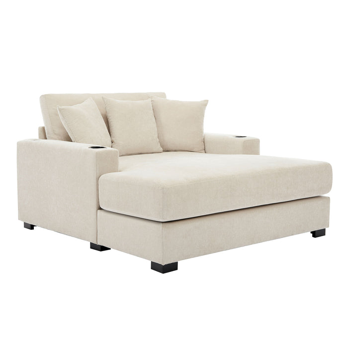 Oversized Chaise Lounger Modern Style Sofa Couch With Pillows, Charge Station & Cup Holders
