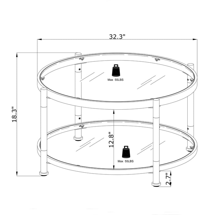 Contemporary Acrylic, Coffee Table, Round Tempered Glass Coffee Table - Chrome / Silver