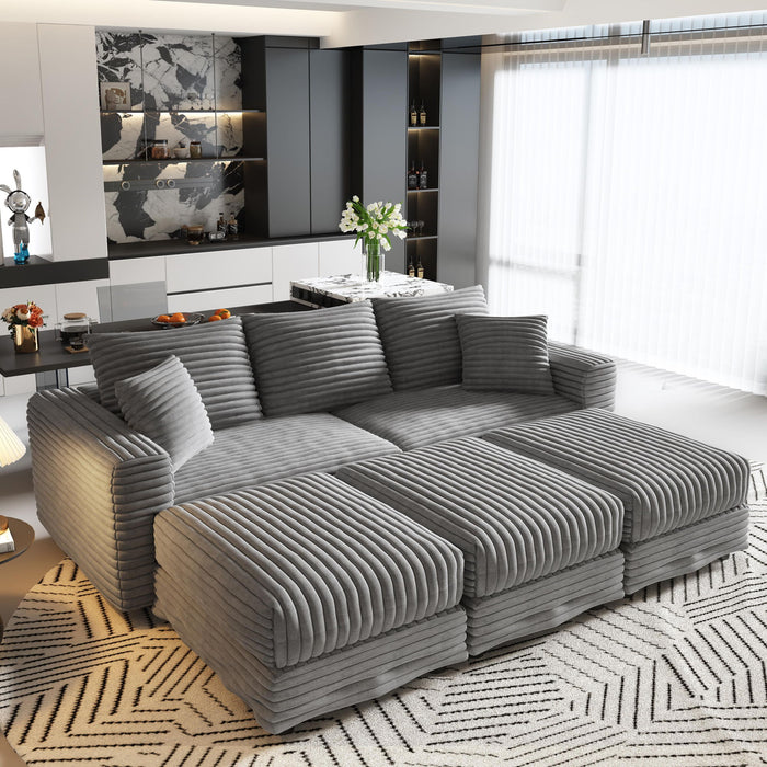 Deep Seat Convertible Sofa With Soft Pillows And Ottomans