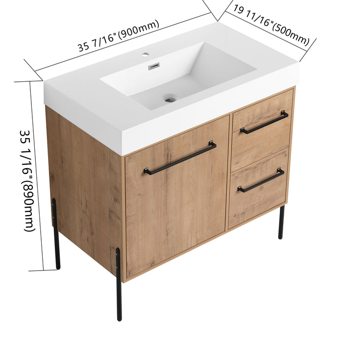 36" Freestanding Bathroom Vanity With Sink, Soft Close Doors & 2 Drawers - Imitative Oak
