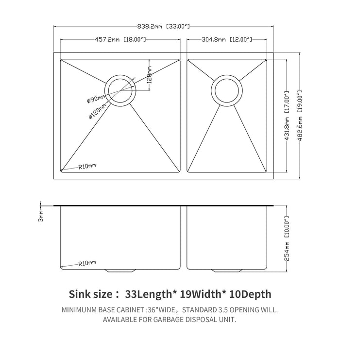 Modern Double Bowl Undermount Kitchen Sink 50 / 50 Design Stainless Steel