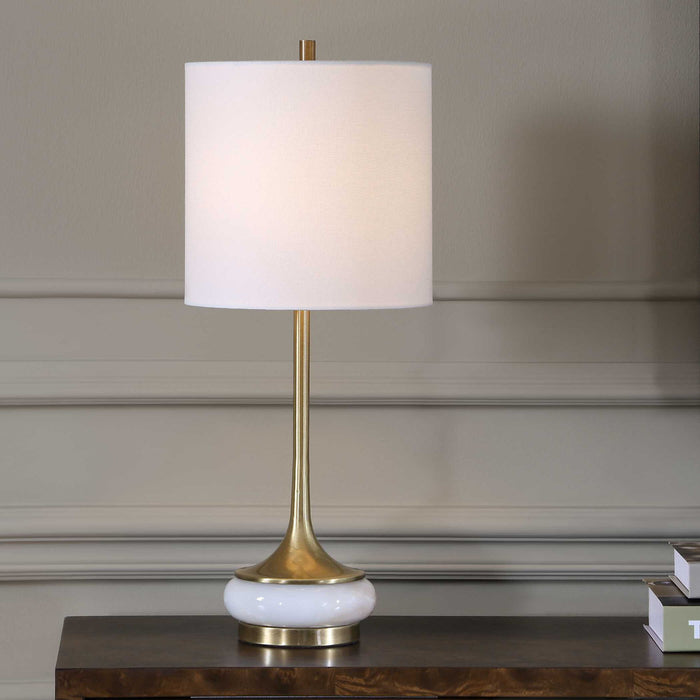 Molena - Brass & Pearly Stone Table Lamp - Brass,Gold,White