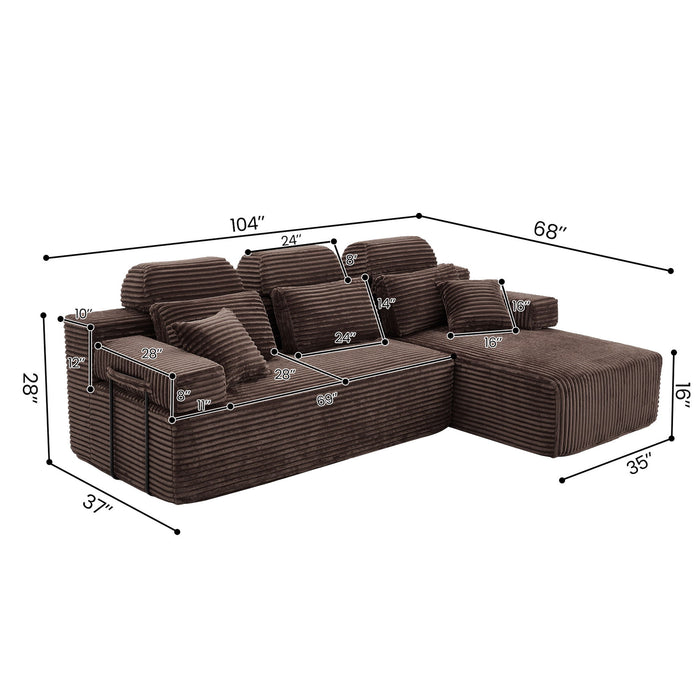 Sectional Sleeper Sofa & Storage Pockets, Modular Couch With Throw Pillows For Living Room