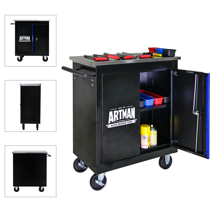 Movable Lockable Double Door Partition With Lock Multi Functional Hardware Storage Tool Car Auto Repair Locker - Black / Blue