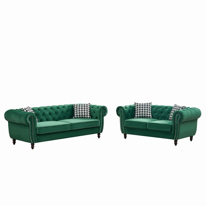Chesterfield Set With Roll Armrest & Nailhead