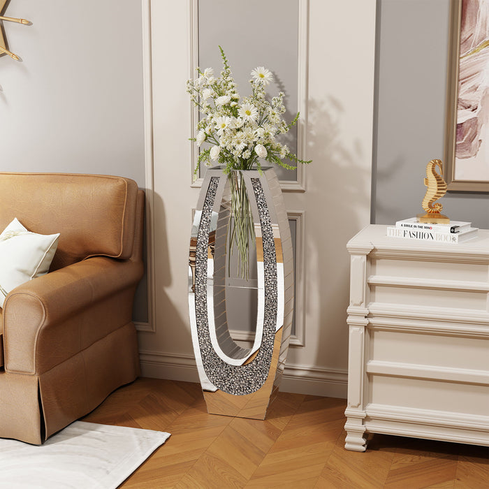 U - Shaped Floor Vase With Shattered Diamond Mirror Surface