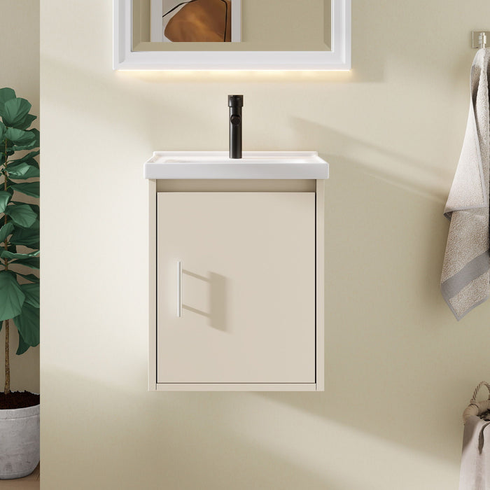 16" Floating Bathroom Vanity Combo, Wall Mounted Cabinet With Sink & Soft Close Doors For Small Bathrooms - Khaki