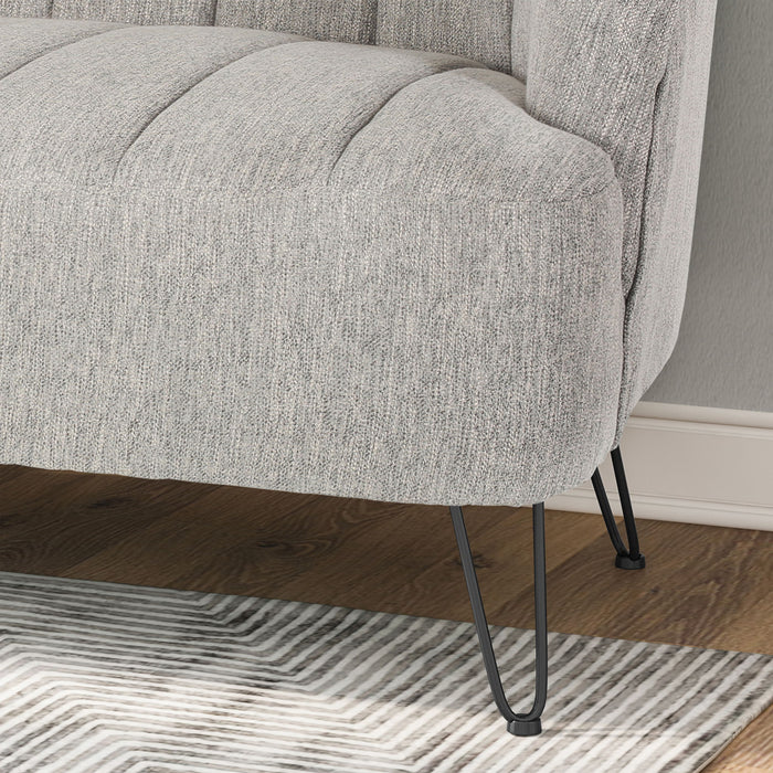 Modern Loveseat With Channel Stitching And Iron Legs - Light Gray