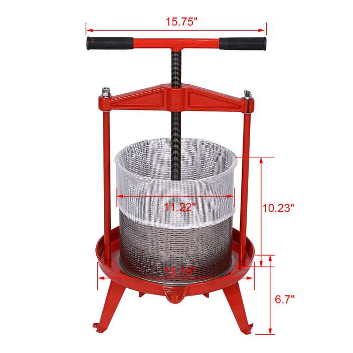 Fruit And Wine Press With T-Shaped Hand Shank, 3.69 Gallon / 14L - Red