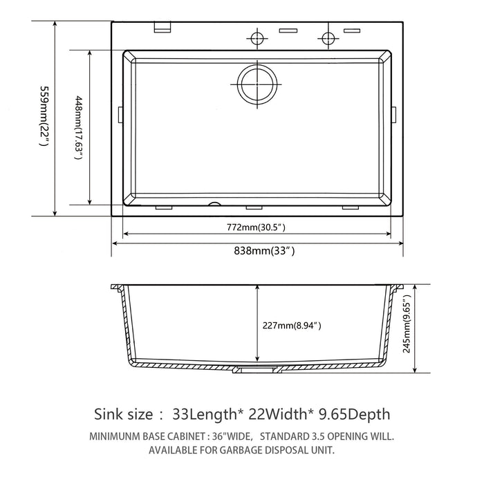 Kitchen Sink Granite Composite Drop In Sink With Durable Material - Black