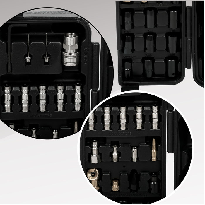 71 Piece Air Tool And Accessories Kit, Impact Wrench, Air Ratchet, Die Grinder, Aire Hammer, Hose Fittings, Storage Case - Black / Silver