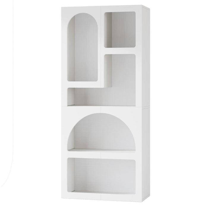 Geometric Arched 5 Shelf Art Display Bookcase For Living Room - White