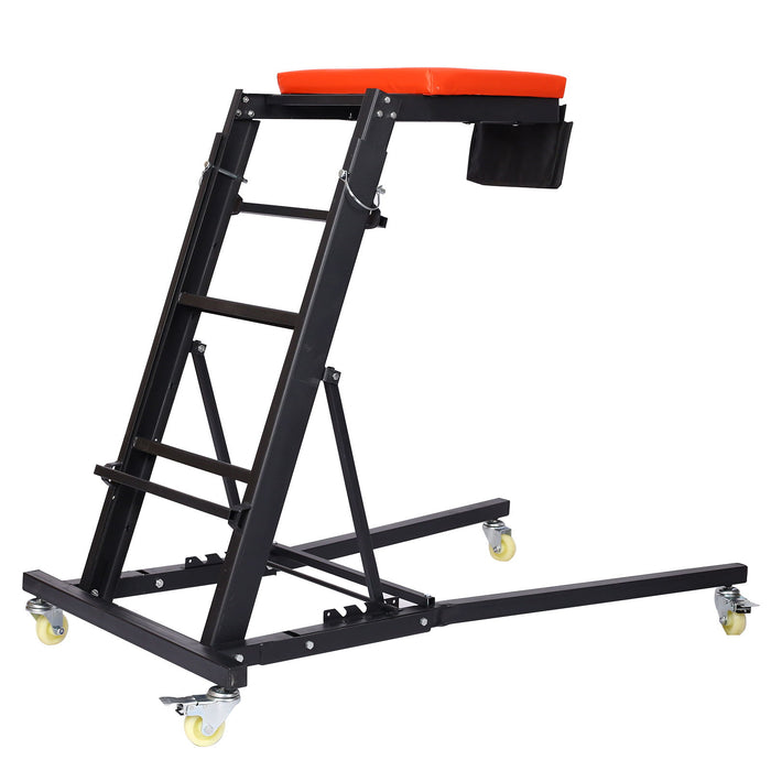 Heavy Duty Foldable Rolling Engine Top Creeper With Padded Deck And Locking Casters - Black