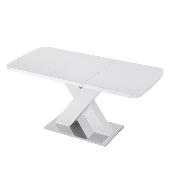 Rectangle Dining Table, Stretchable, X Shape Legs - White