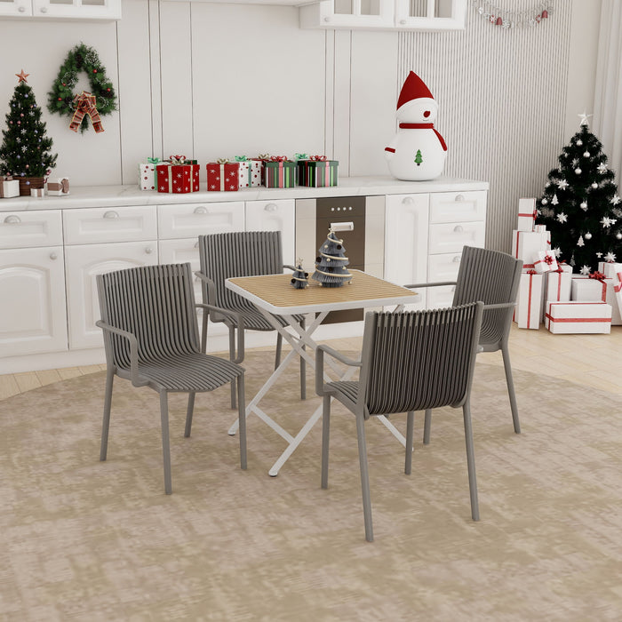4 Modern Stackable Plastic Armchair Matched With Folding Square Table