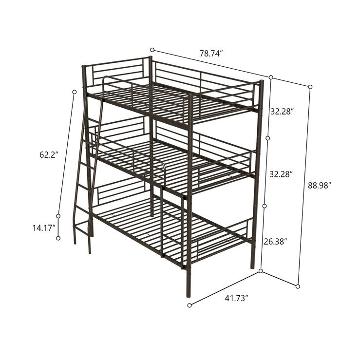 Twin Size Metal Triple Bunk Bed For Bedroom And Dormitory, Convertible Into 3 Separate Beds - Black