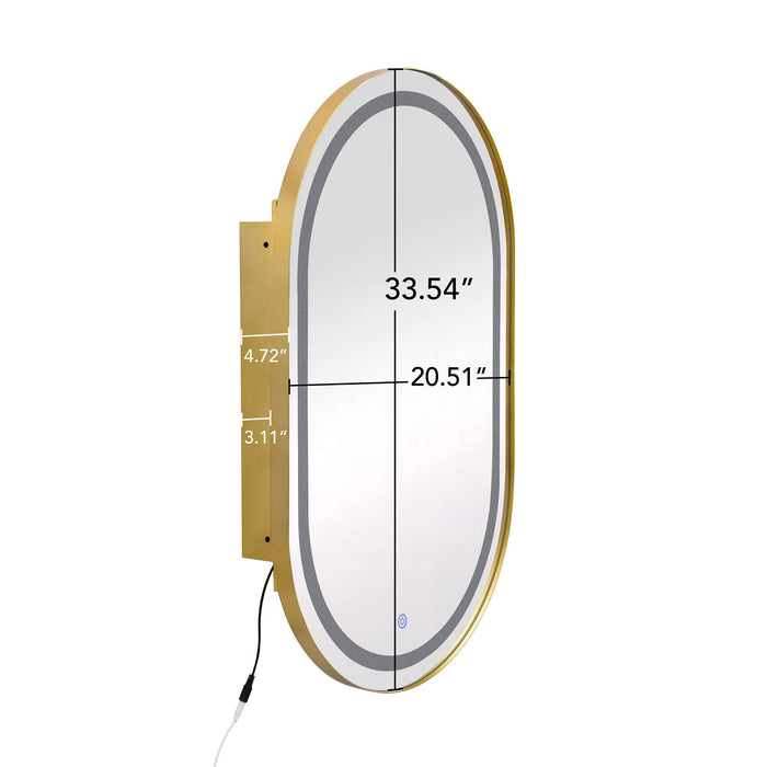 Oval Medicine Cabinet Mirror Bathroom Mirror With Storage Wall Mounted Medicine Mirror Cabinet With LED - Golden