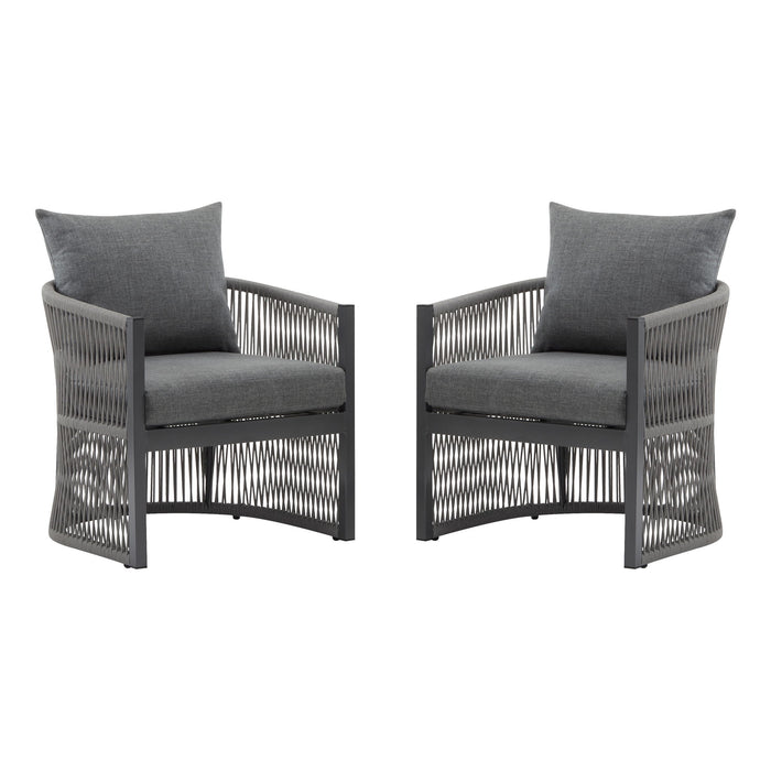 Modern Curved Aluminum Lounge Chair With Stylish Rope Weave Design And Cushioned Comfort For Outdoor