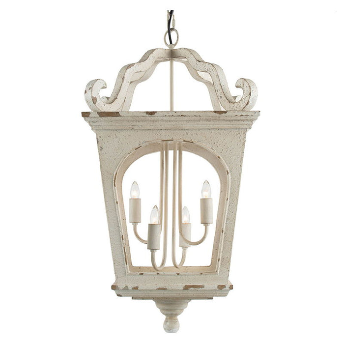 4 Light Wood Chandelier, Hanging Light Fixture With Adjustable Chain For Kitchen, Bulb Not Included - Cream White