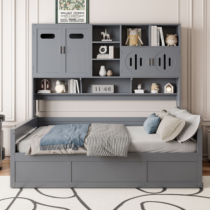 Daybed With All-In-One Cabinet And Shelf
