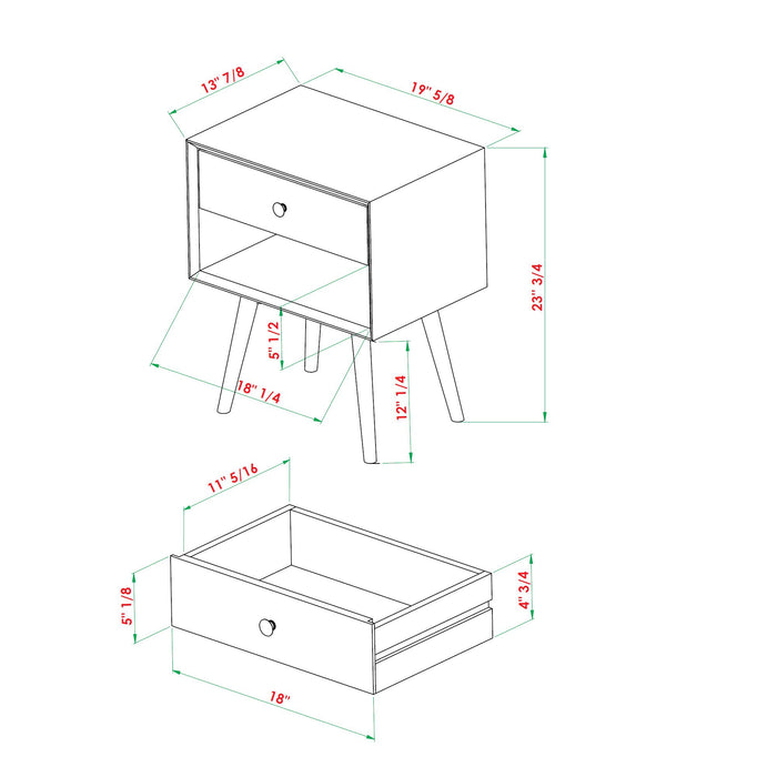 Mid Century Modern Single Drawer Nightstand