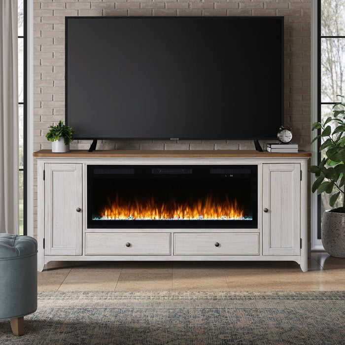 Fireplace TV Consoles - 652 80" Console With Fire FT - White