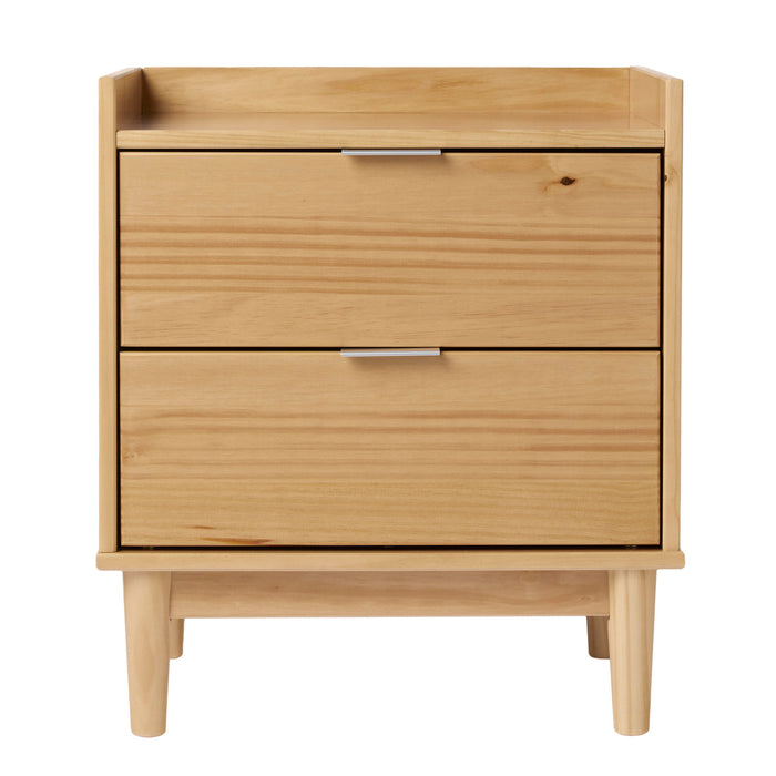 Mid Century Modern 2 Drawer Nightstand - Natural Pine