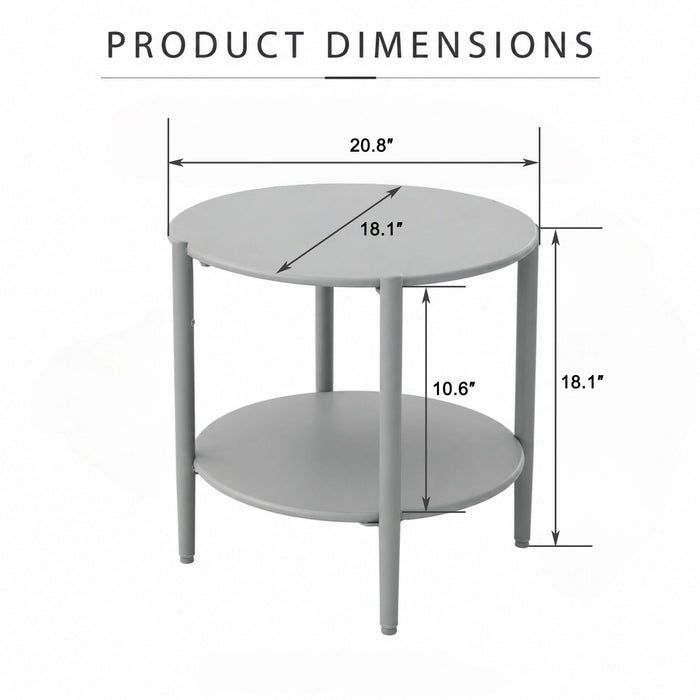 Round Outdoor Coffee Table With Shelf For Garden - Gray