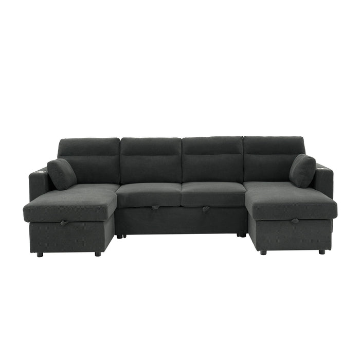 Convertible Sectional Sofa With Storage Chaise, Cup Holders And Pull Out Sleeper