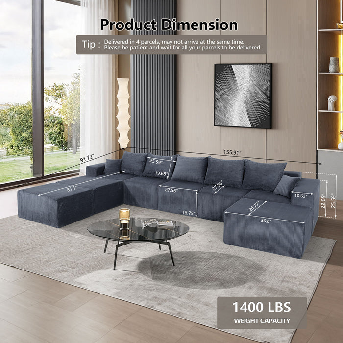 Luxury 8 Piece Modular U Shaped Sectional Sofa With Oversized Chaise Lounge And Bed Corduroy Upholstery