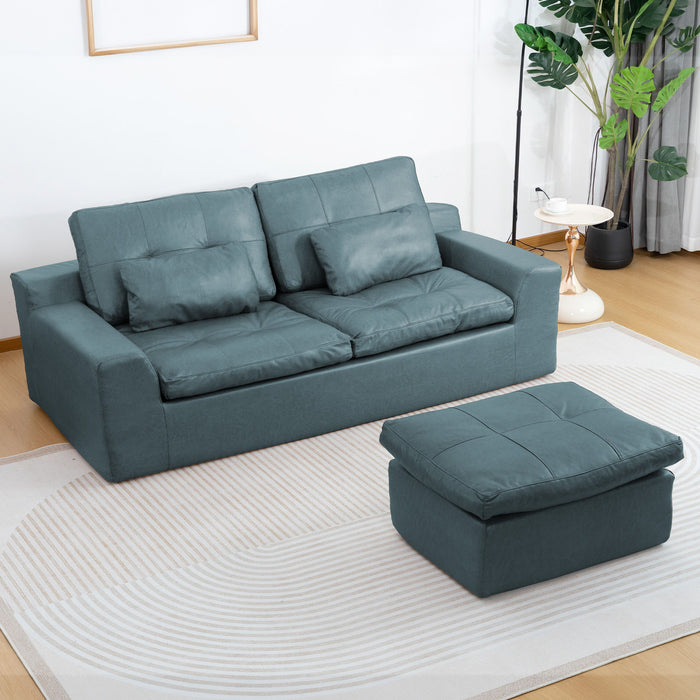 L - Shaped Modular 2 Seater Sofa With Movable Ottoman And High Density Sponge Cushions For Living Room