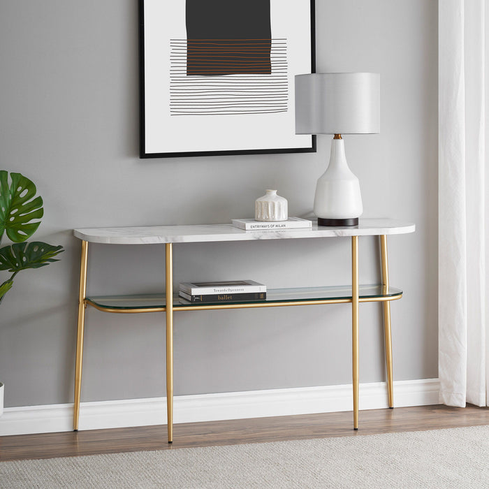 Modern Minimal Curved Entry Table - Gray / Gold