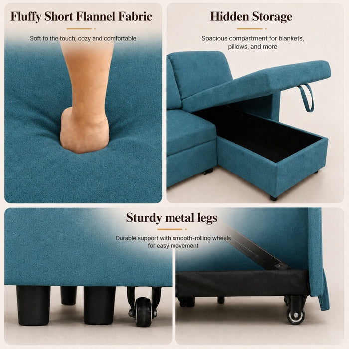 L - Shaped Convertible Sofa Bed With Storage Chaise