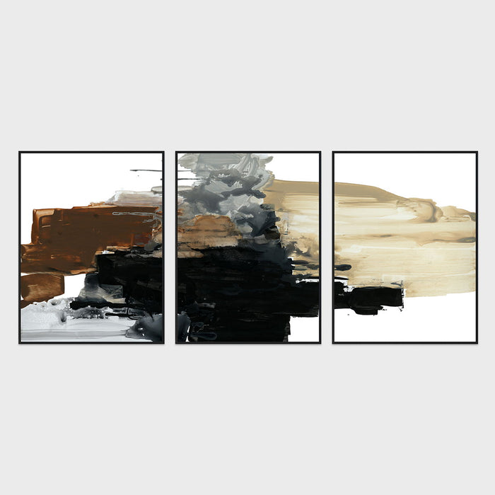 Maverick - Triptych Painting Art by Buddy Whitlock - Beige / Dark Gray