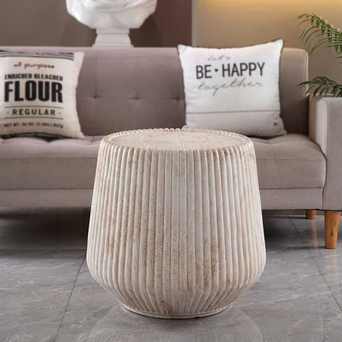 Fluted Drum Accent Coffee Table For Indoor / Outdoor - Beige / Yellow