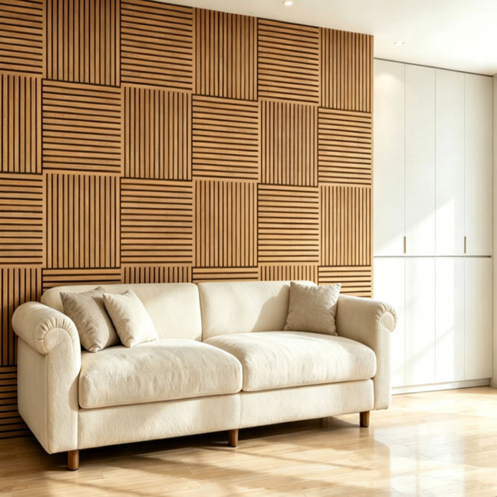3D Groove Acoustic Panels & Strip Boards, Sound Absorbing Wall & Ceiling Panels (Set of 8) - Walnut
