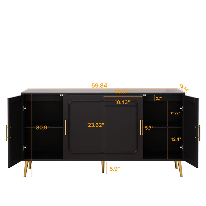 Vintage 4 Door Cabinet For Living Room - Black
