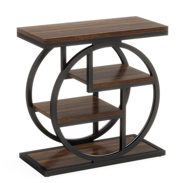 4 Tier Narrow End Table With Storage Shelves For Living Bedroom, Small Spaces - Rustic Brown