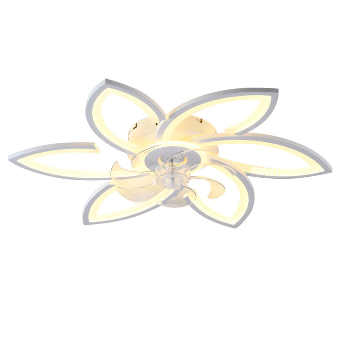 30" Flower 6 Speed Ceiling Fan With Remote Controlled LED Lights, Low Profile Flush Mount Fan