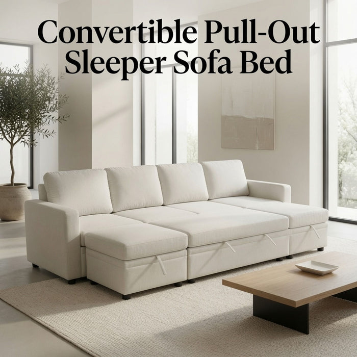 Extra Wide U - Shape Convertible Sleeper Sofa Bed With Dual Storage Ottoman