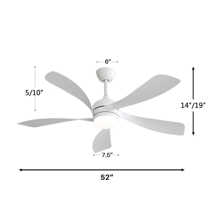 52" Ceiling Fan With 3 Color Dimmable LED Light, 5 Blades, Remote Control, Reversible DC Motor