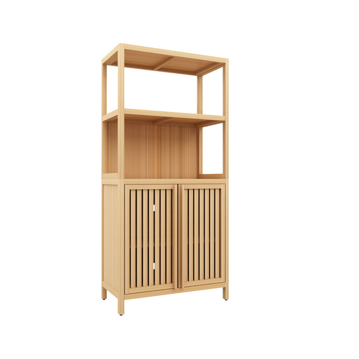 Neutral - Bamboo Storage Cabinet Freestanding With 2 Doors For Bathroom, Living Room, Kitchen, And Entryway - Neutral