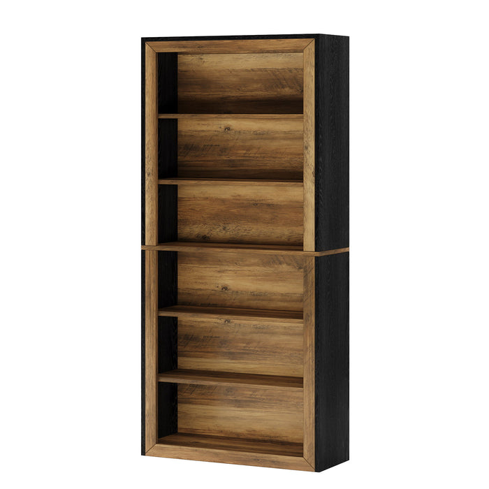 7 Tier Open Bookshelf Storage For Living Room - Black / Brown
