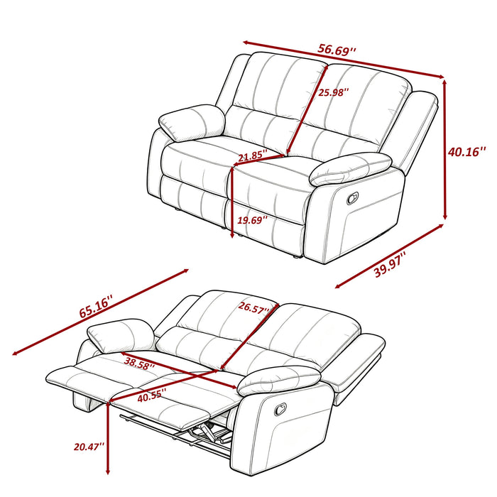 2 Seat Manual Reclining Loveseat With 150° Recline & Footrest - Black