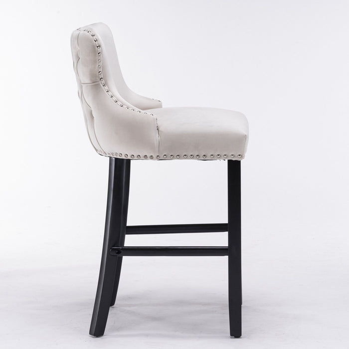 Contemporary Upholstered Wing-Back Barstools With Button Tufted Decoration And Wooden Legs, And Nailhead Trim, Leisure Style Bar Chairs, Bar Stools (Set of 2)