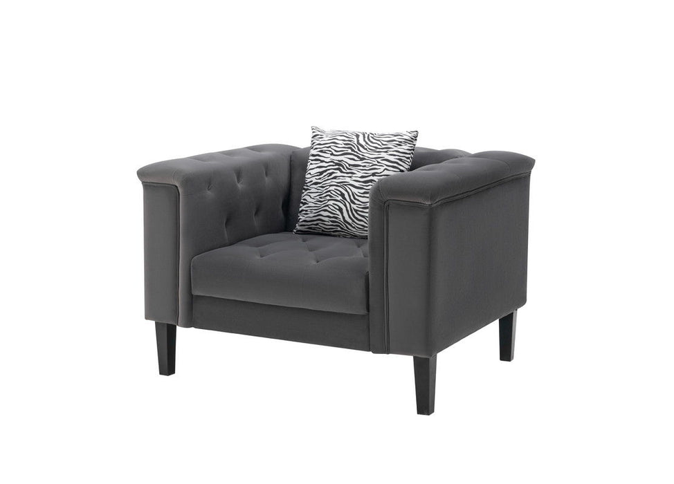 Mary - Tufted Chair With 1 Accent Pillow - Dark Gray